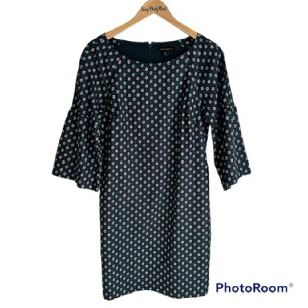 BANANA REPUBLIC Navy Paisley Peplum Sleeve Ladies Career Easter Formal Dress, S